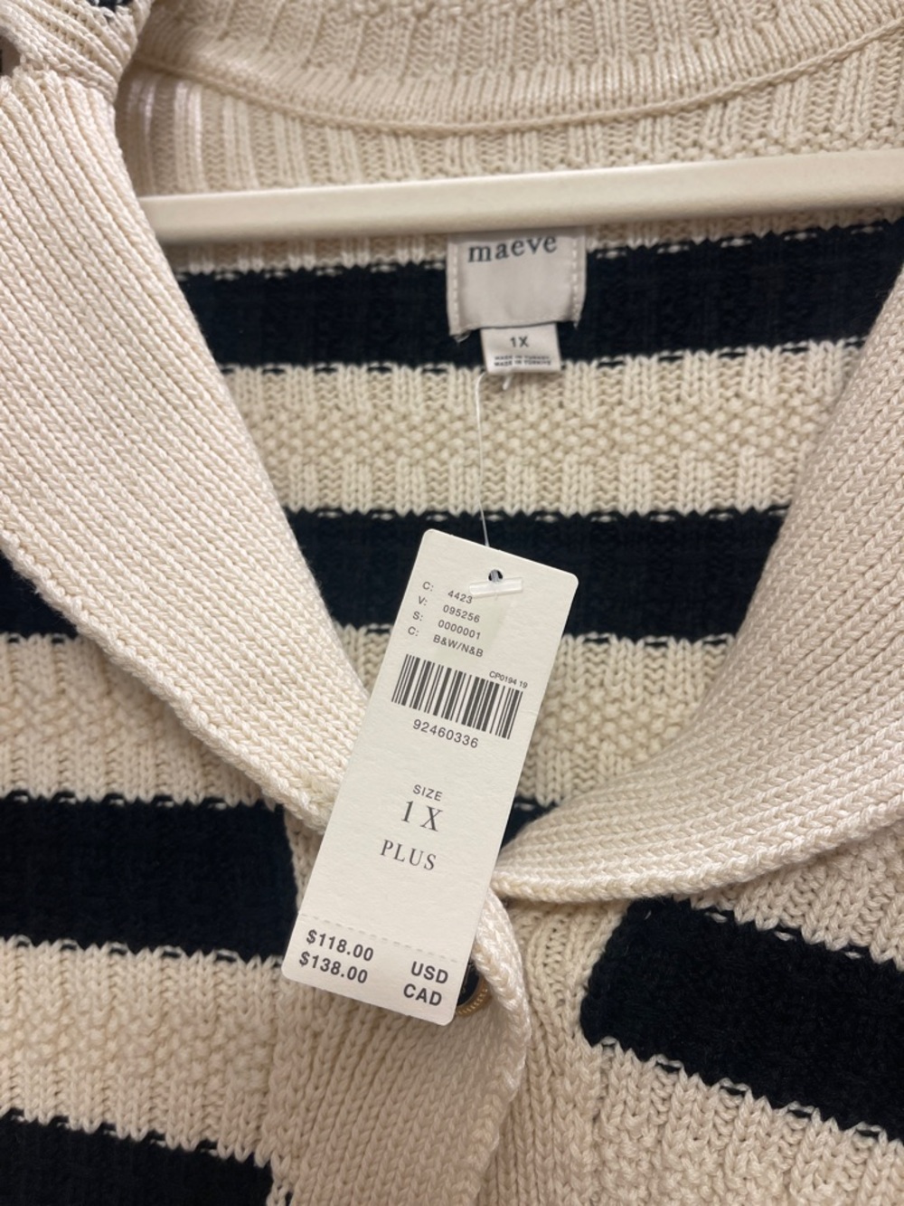 NWT Anthropologie Cream and Black Striped Button Cardigan - Picture 3 of 4